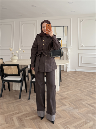 Ferga Çıtçıtlı Pantolonlu Takım Kahve (6051)