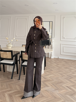 Ferga Çıtçıtlı Pantolonlu Takım Kahve (6051)