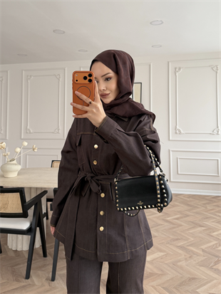 Ferga Çıtçıtlı Pantolonlu Takım Kahve (6051)