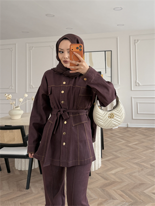 Ferga Çıtçıtlı Pantolonlu Takım Bordo (6051)