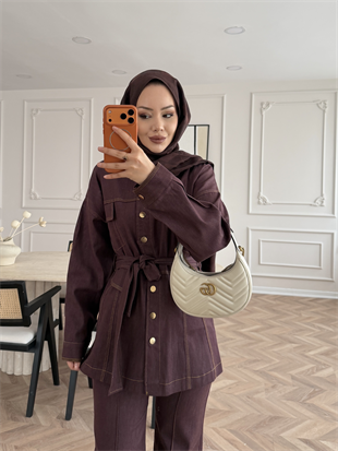 Ferga Çıtçıtlı Pantolonlu Takım Bordo (6051)