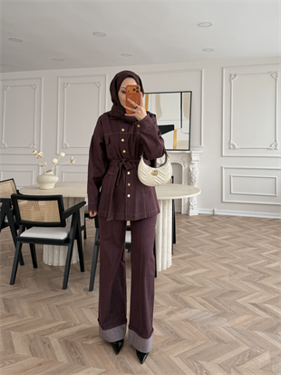Ferga Çıtçıtlı Pantolonlu Takım Bordo (6051)