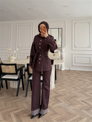 Ferga Çıtçıtlı Pantolonlu Takım Bordo (6051)