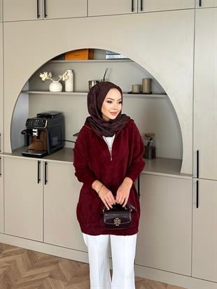 Fermuarlı Angora Kazak Bordo