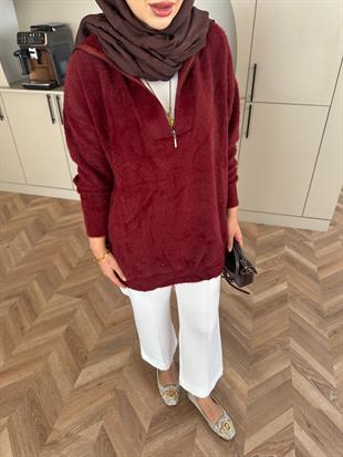 Fermuarlı Angora Kazak Bordo