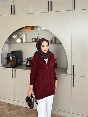 Fermuarlı Angora Kazak Bordo