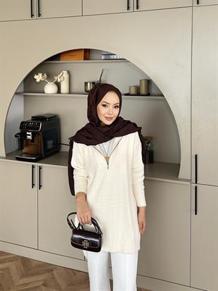 Fermuarlı Angora Kazak Ekru