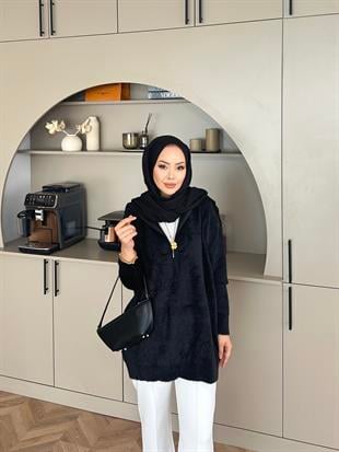 Fermuarlı Angora Kazak Siyah