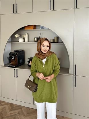 Fermuarlı Angora Kazak Yeşil