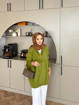 Fermuarlı Angora Kazak Yeşil