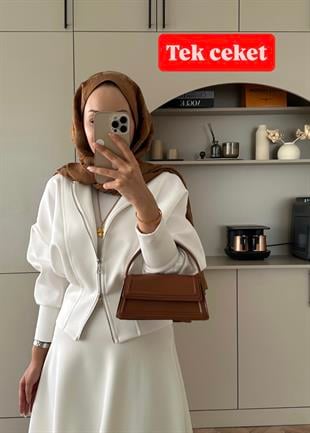 Fermuarlı Scuba Ceket Beyaz 