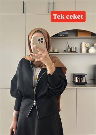 Fermuarlı Scuba Ceket Siyah