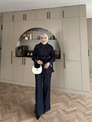 Figan Fermuar Detaylı Pantolonlu Kot Takım Lacivert (4408)