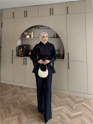 Figan Fermuar Detaylı Pantolonlu Kot Takım Lacivert (4408)