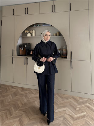 Figan Fermuar Detaylı Pantolonlu Kot Takım Lacivert (4408)