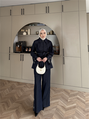 Figan Fermuar Detaylı Pantolonlu Kot Takım Lacivert (4408)