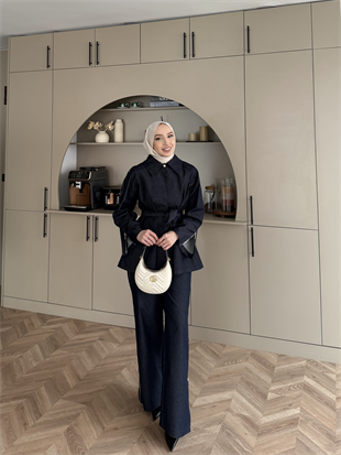 Figan Fermuar Detaylı Pantolonlu Kot Takım Lacivert (4408)