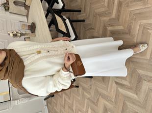 Fırfır Detaylı Peluş Hırka Ekru 