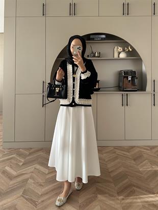 Fırfır Detaylı Peluş Hırka Siyah