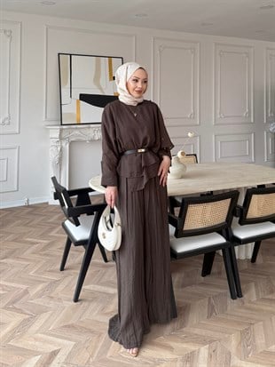 Flair Asimetrik Kesim Pantolon Takım Kahve (8050)