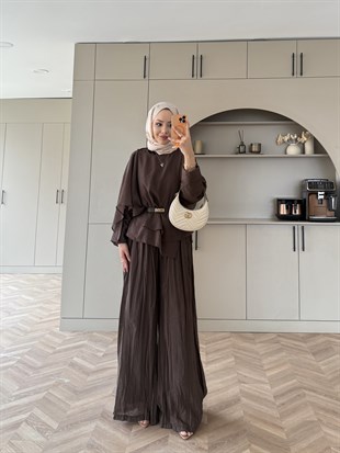 Flair Asimetrik Kesim Pantolon Takım Kahve (8050)