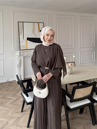 Flair Asimetrik Kesim Pantolon Takım Kahve (8050)