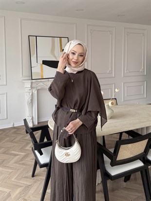 Flair Asimetrik Kesim Pantolon Takım Kahve (8050)