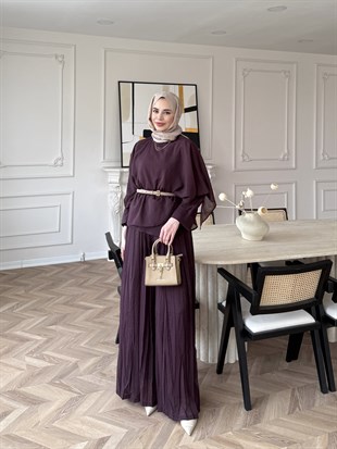Flair Asimetrik Kesim Pantolon Takım Mürdüm (8050)