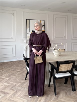 Flair Asimetrik Kesim Pantolon Takım Mürdüm (8050)