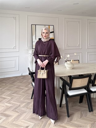 Flair Asimetrik Kesim Pantolon Takım Mürdüm (8050)