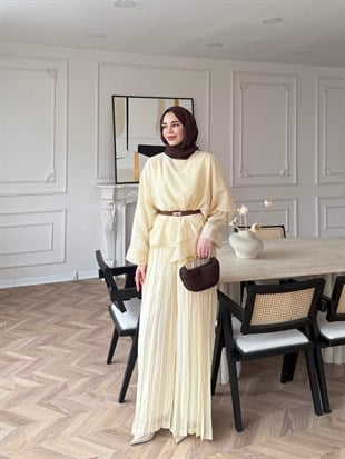 Flair Asimetrik Kesim Pantolon Takım Butter Yellow (8050)