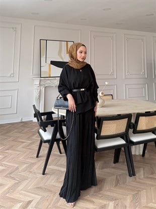Flair Asimetrik Kesim Pantolon Takım Siyah (8050)