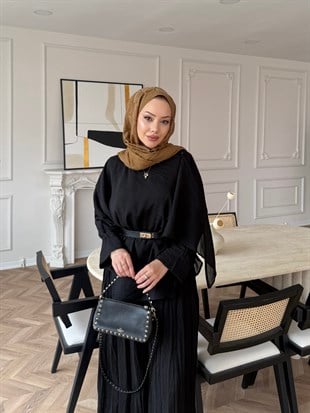 Flair Asimetrik Kesim Pantolon Takım Siyah (8050)