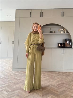 Flair Asimetrik Kesim Pantolon Takım Yağ Yeşili (8050)