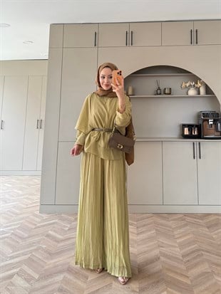 Flair Asimetrik Kesim Pantolon Takım Yağ Yeşili (8050)