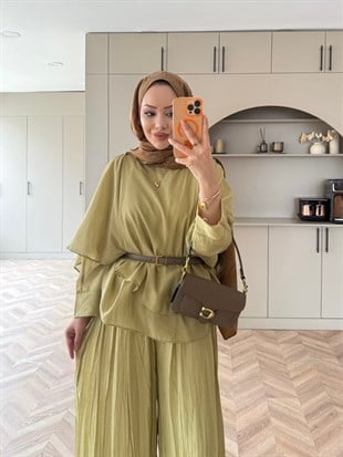 Flair Asimetrik Kesim Pantolon Takım Yağ Yeşili (8050)