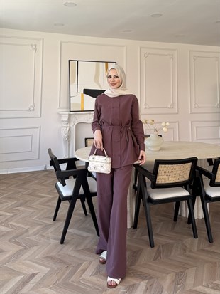 Flint Düğme Detaylı Pantolonlu Takım Mürdüm (4517)