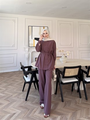 Flint Düğme Detaylı Pantolonlu Takım Mürdüm (4517)