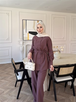 Flint Düğme Detaylı Pantolonlu Takım Mürdüm (4517)