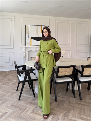 Flint Düğme Detaylı Pantolonlu Takım Yeşil (4517)