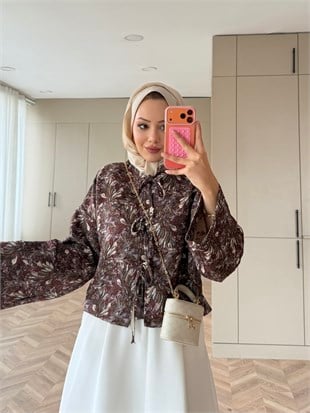 Floral Önü Bağlamalı Jakar Ceket Bordo (4587)