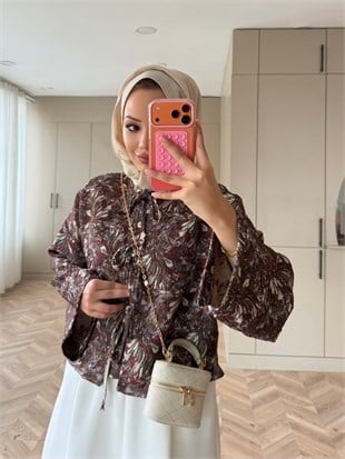 Floral Önü Bağlamalı Jakar Ceket Bordo (4587)