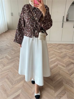 Floral Önü Bağlamalı Jakar Ceket Bordo (4587)