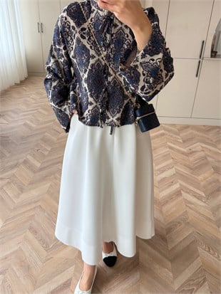 Floral Önü Bağlamalı Jakar Ceket Ekru-Mor (4587)