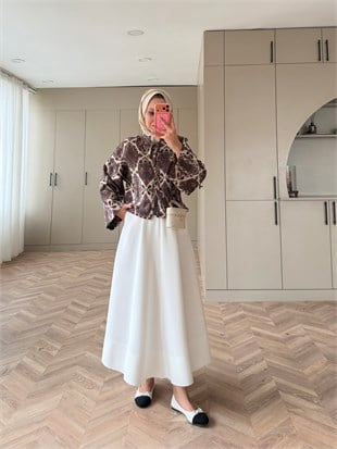 Floral Önü Bağlamalı Jakar Ceket Krem-Bordo (4587)