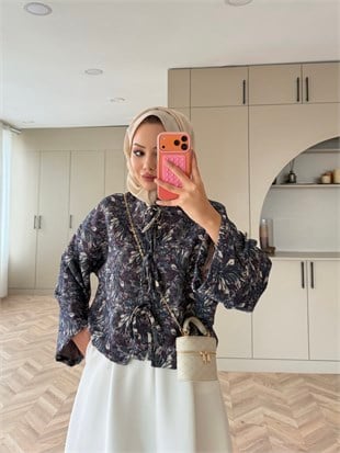 Floral Önü Bağlamalı Jakar Ceket Mor (4587)