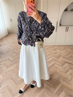 Floral Önü Bağlamalı Jakar Ceket Mor (4587)