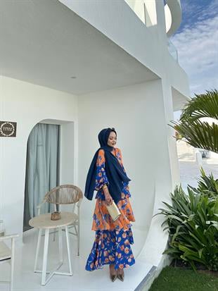 Flory Elbise Oranj Mavi