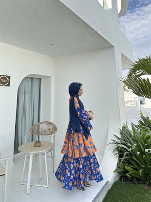 Flory Elbise Oranj Mavi