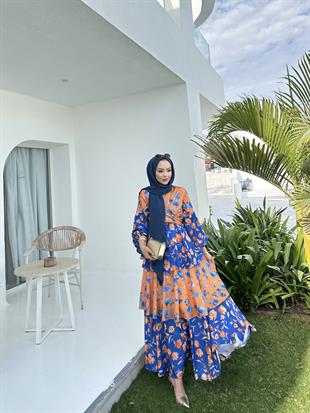 Flory Elbise Oranj Mavi